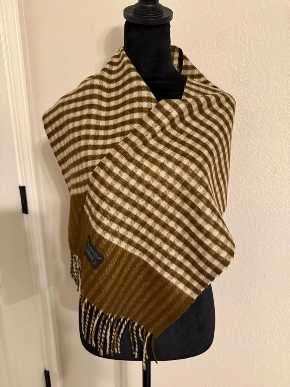Dior Brown & Cream Checked Cashmere Scarf